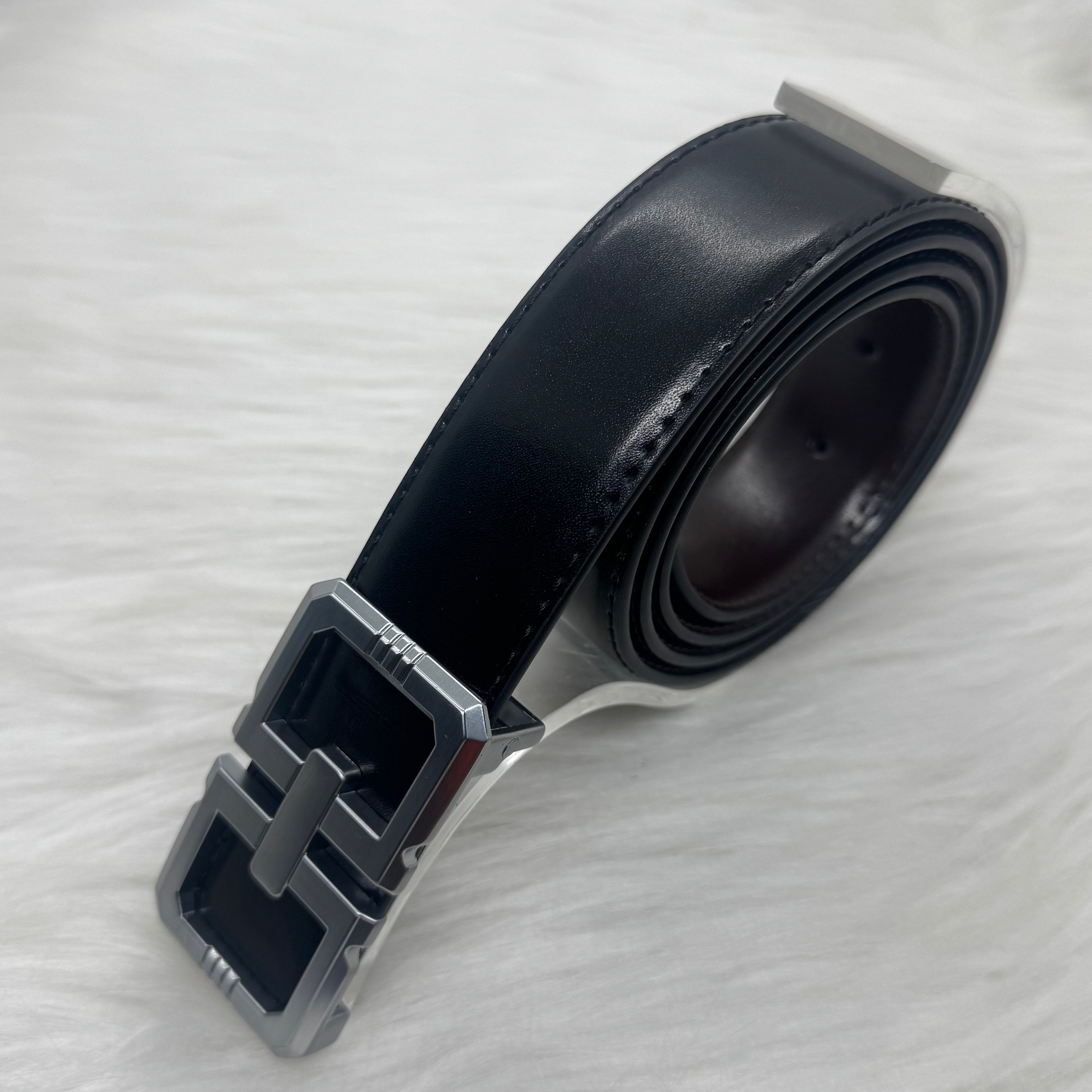 Ferragamo Black Belt |Silver Buckle|