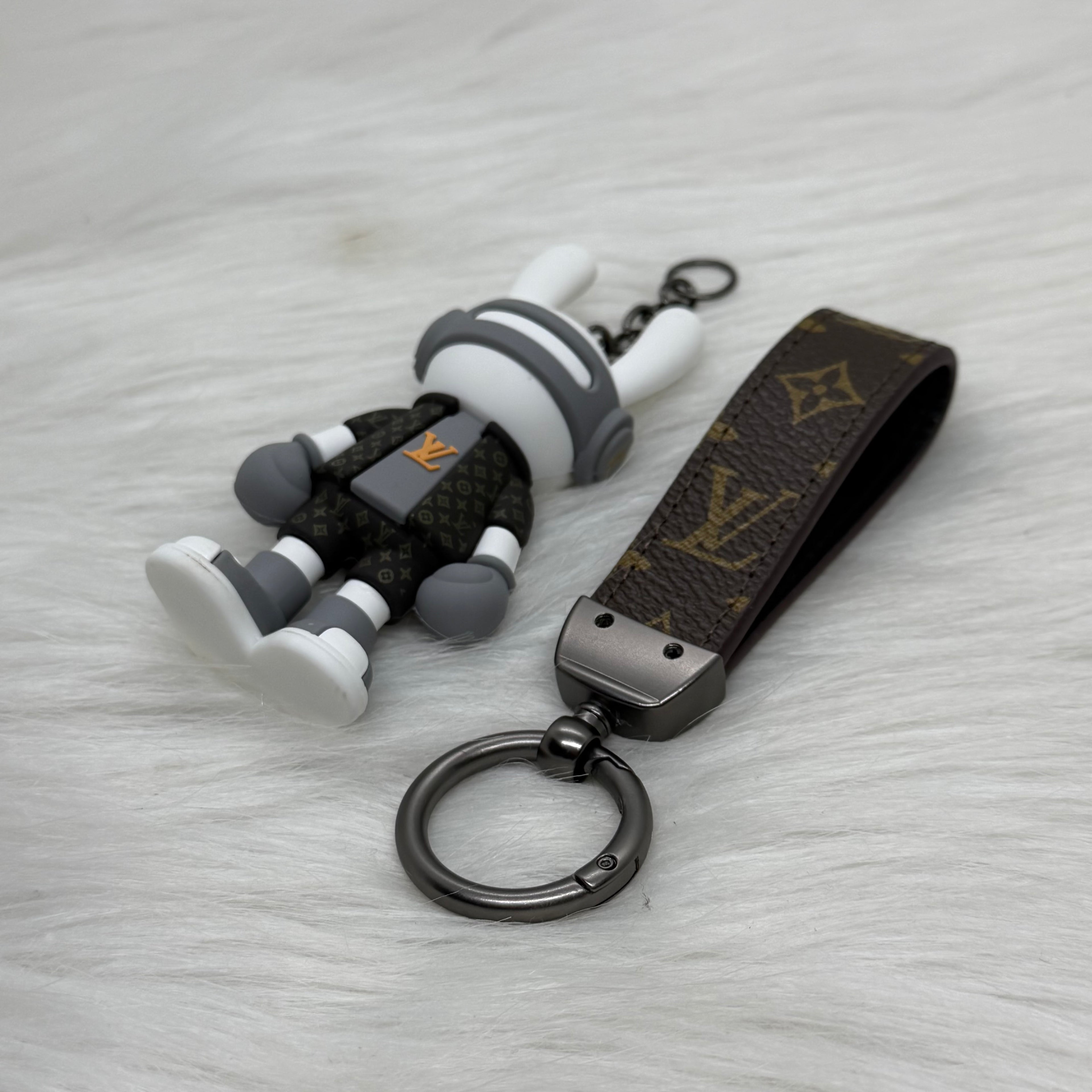 Louis Vuitton Bunny & Leather Strap Keychain |Gray|
