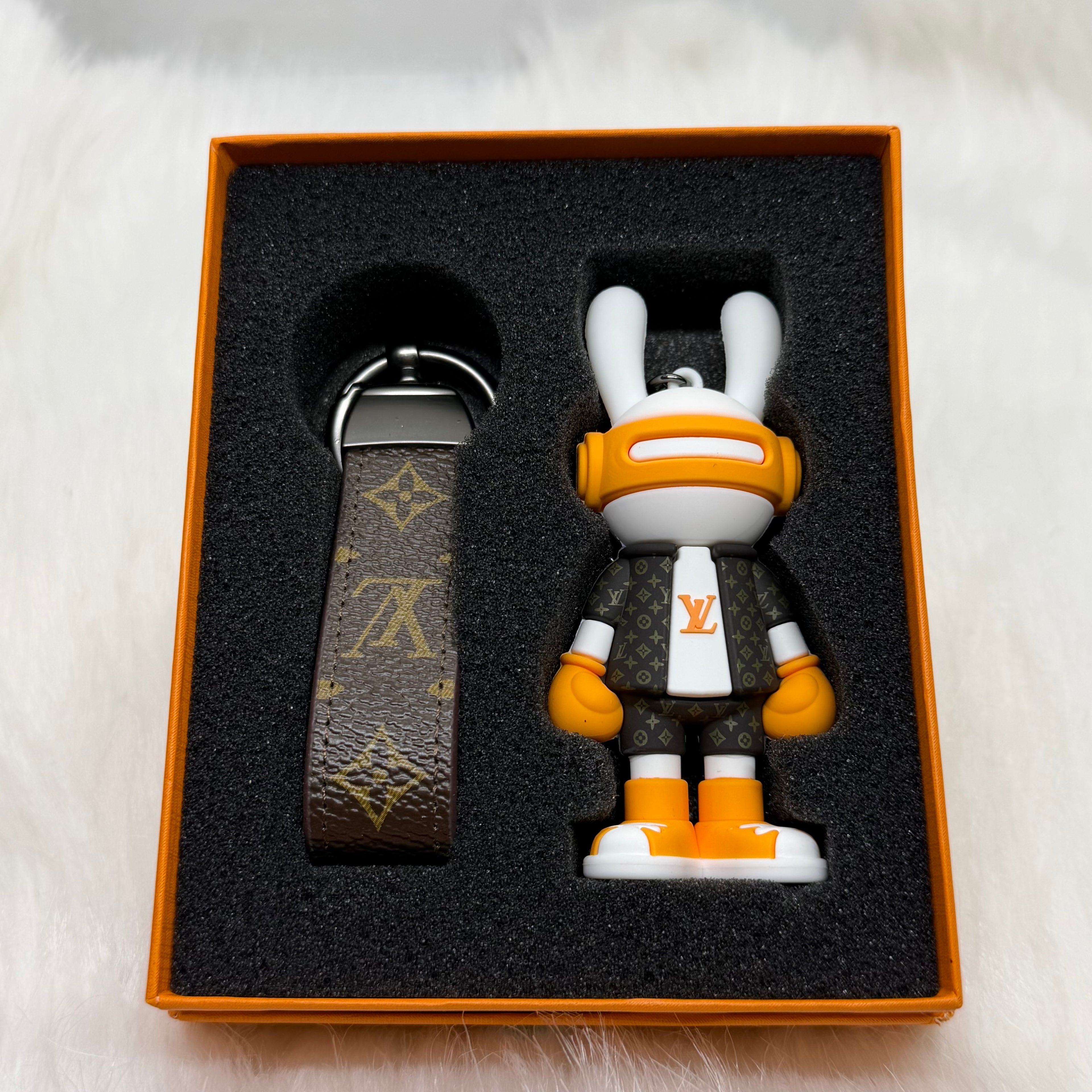 Louis Vuitton Bunny & Leather Strap Keychain |Orange|
