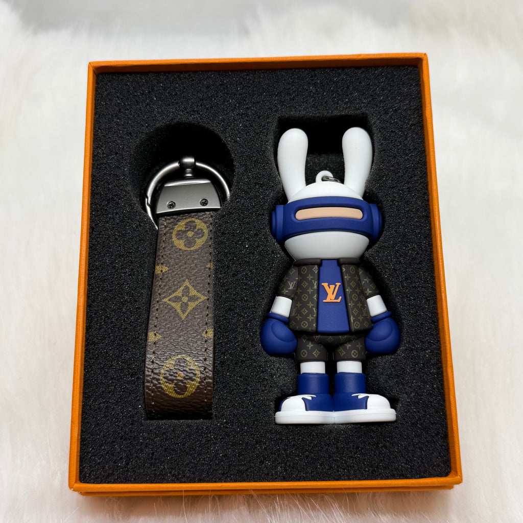 Louis Vuitton Bunny & Leather Strap Keychain |Navy Blue|