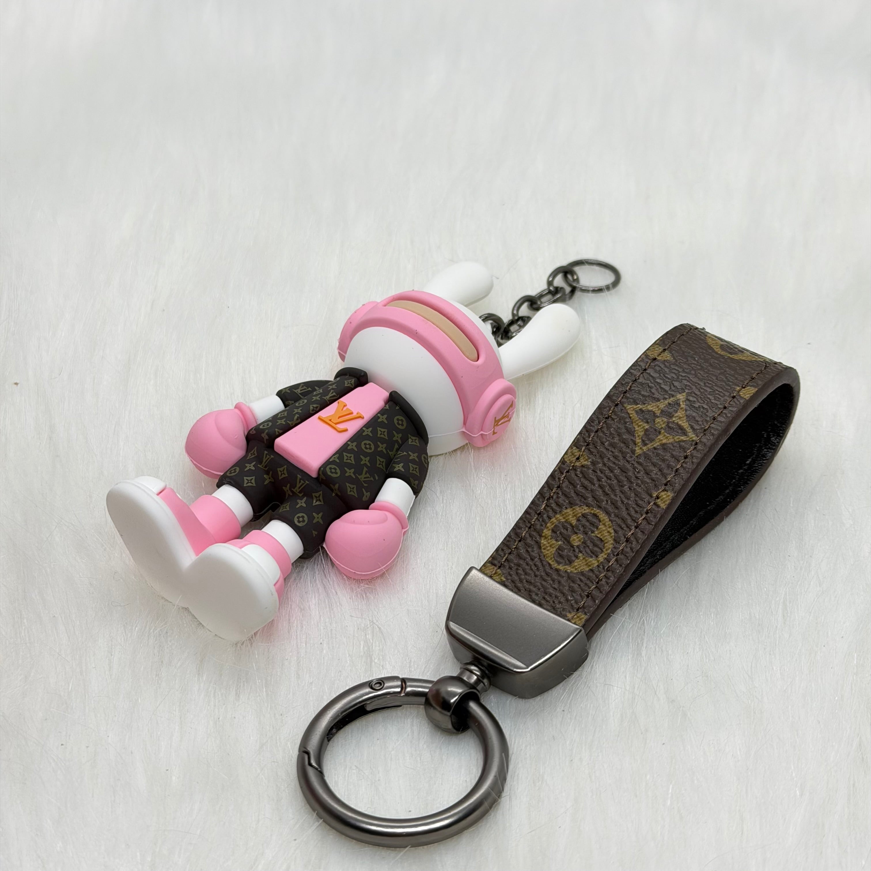 Louis Vuitton Bunny & Leather Strap Keychain |Pink|