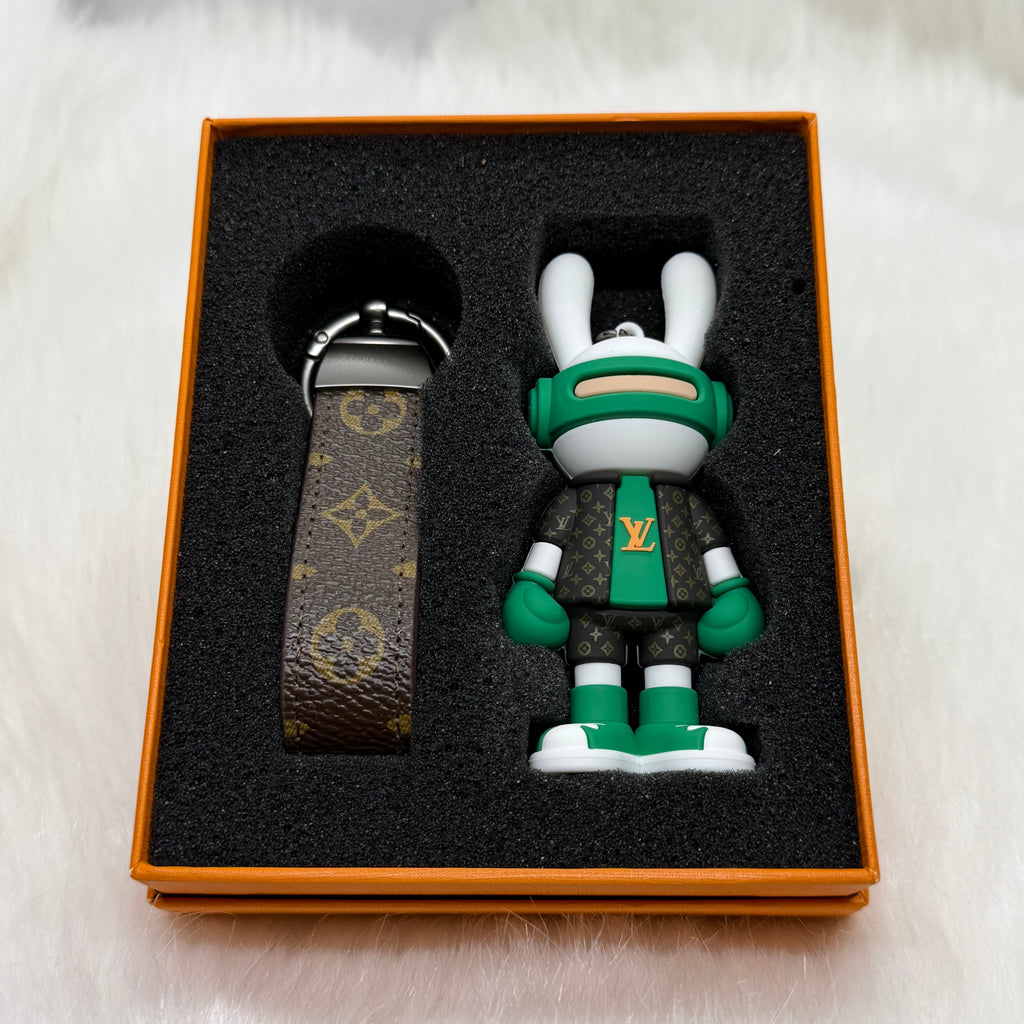 Louis Vuitton Bunny & Leather Strap Keychain |Green|
