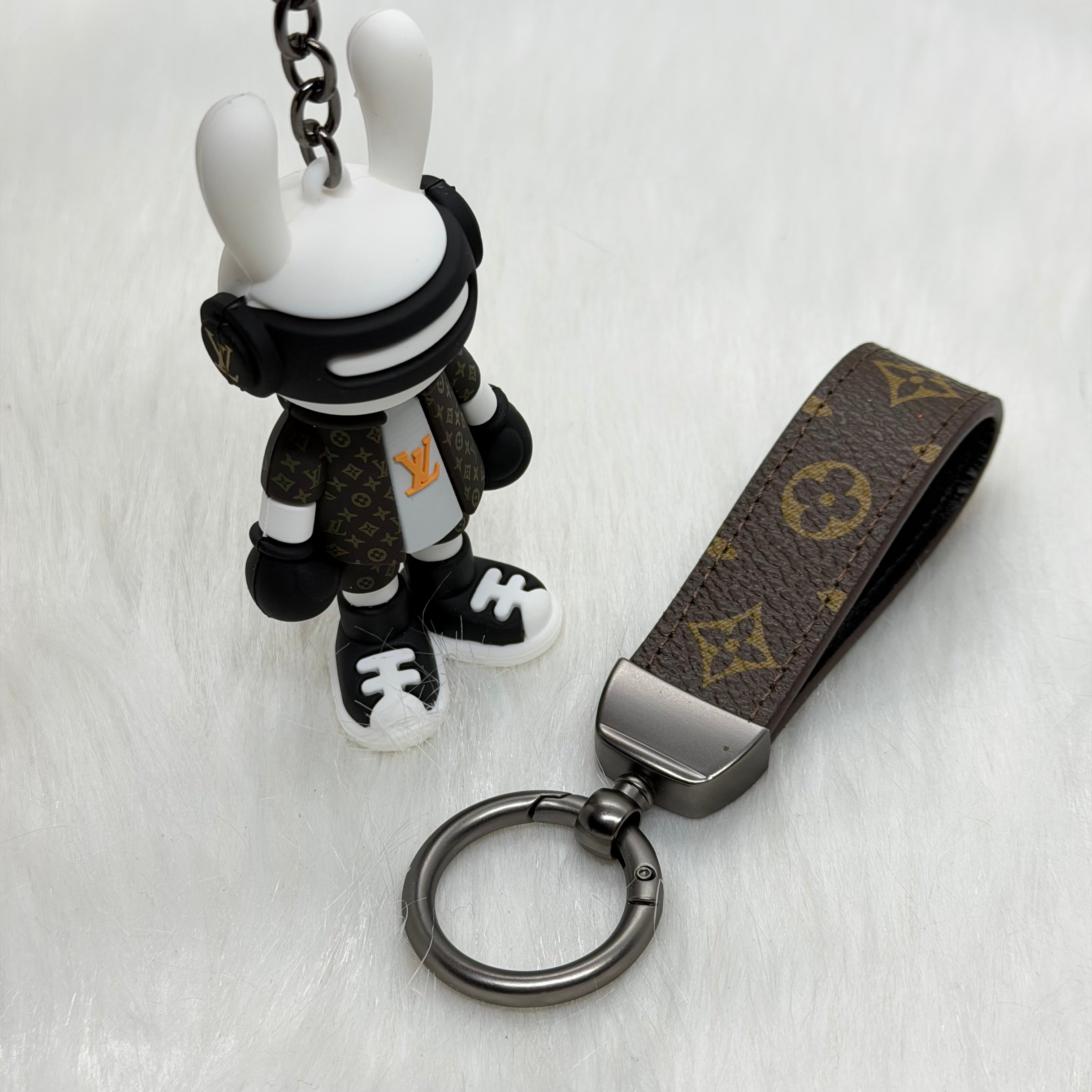 Louis Vuitton Bunny & Leather Strap Keychain |Black|
