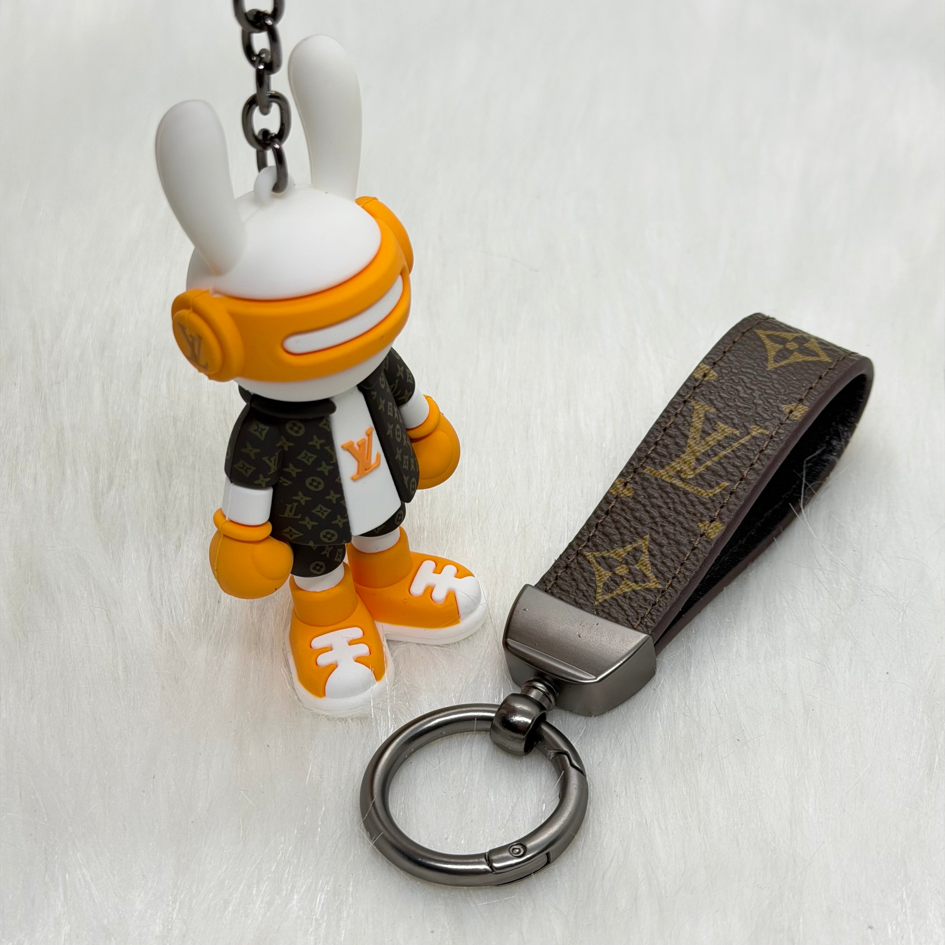 Louis Vuitton Bunny & Leather Strap Keychain |Orange|