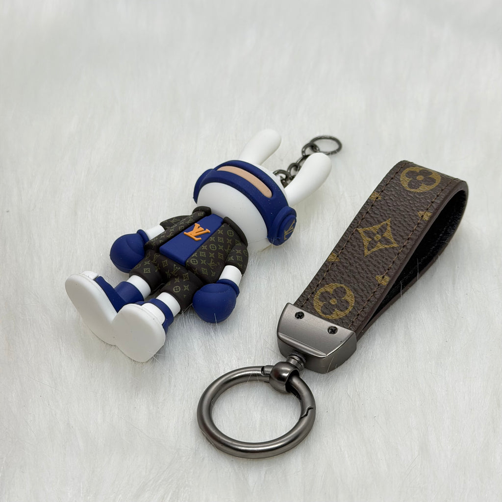 Louis Vuitton Bunny & Leather Strap Keychain |Navy Blue|