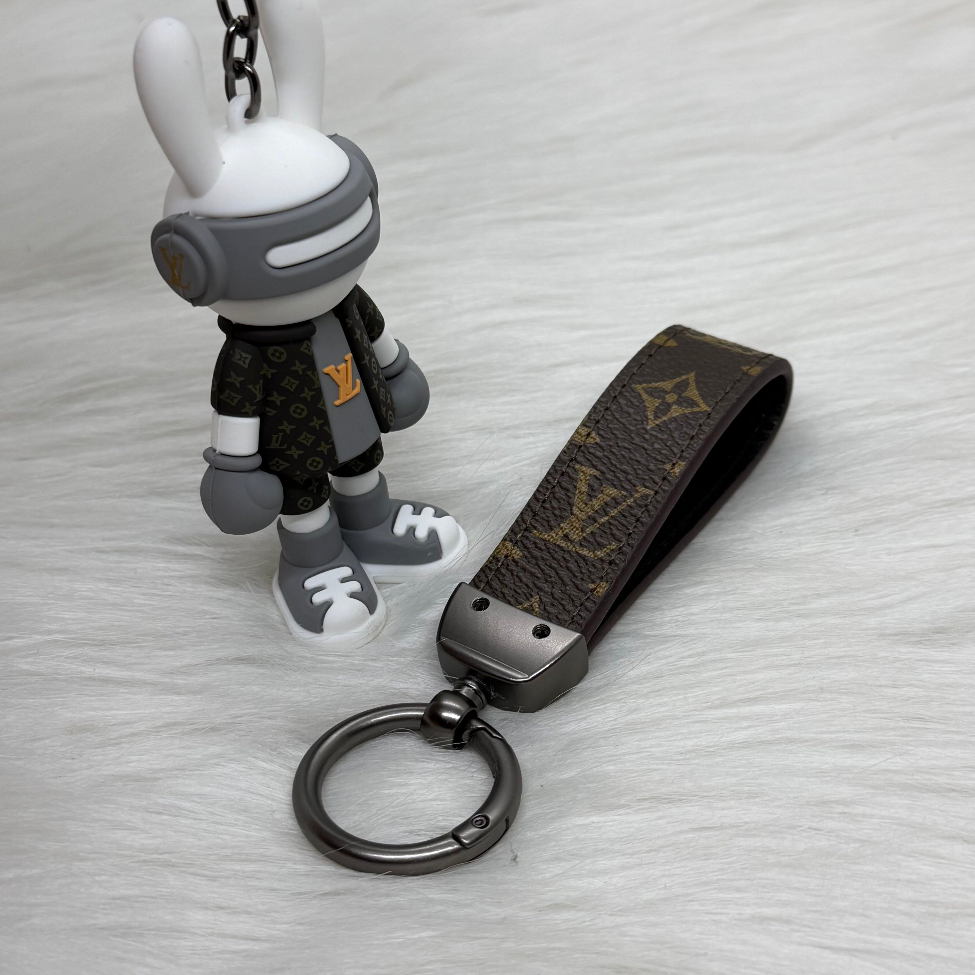 Louis Vuitton Bunny & Leather Strap Keychain |Gray|