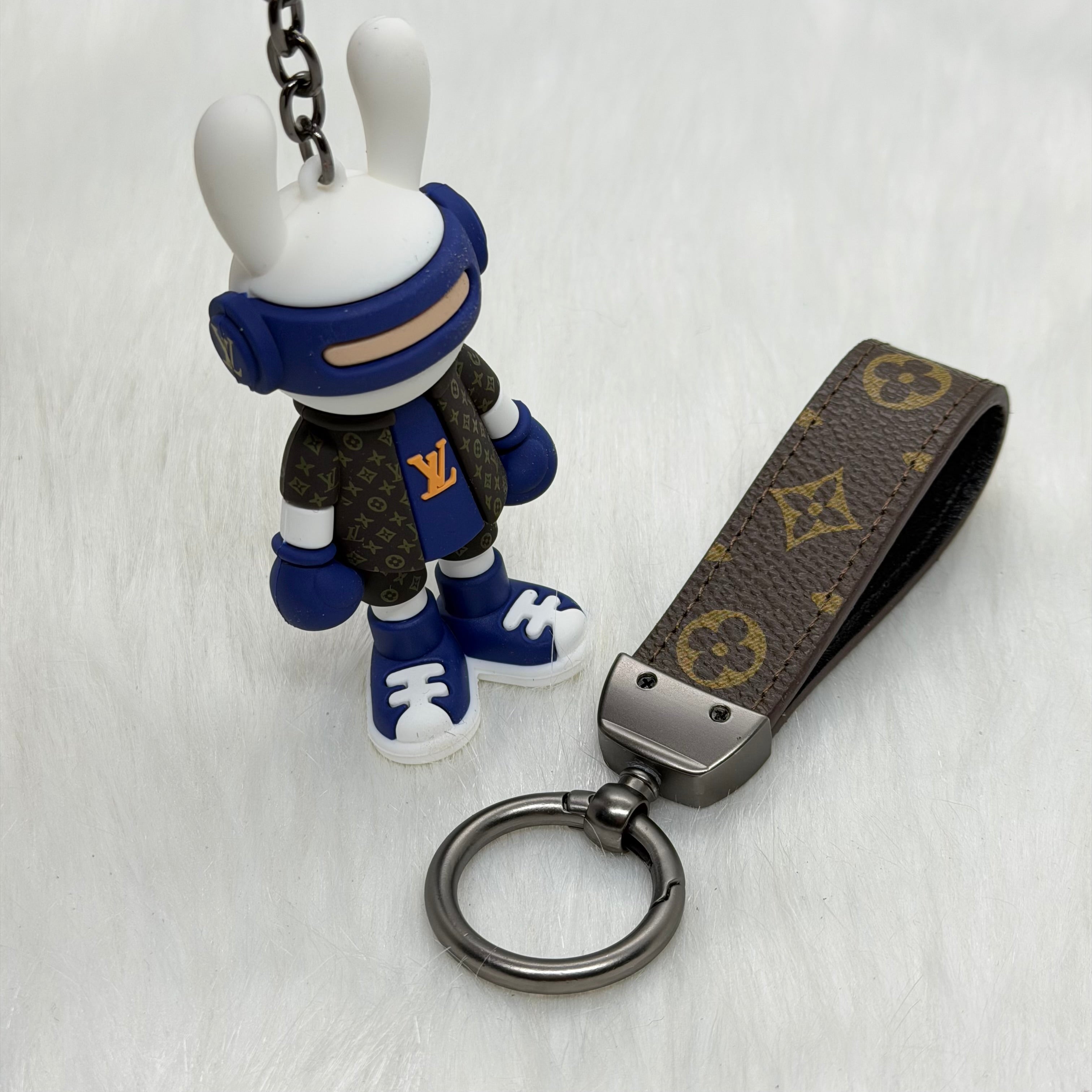 Louis Vuitton Bunny & Leather Strap Keychain |Navy Blue|
