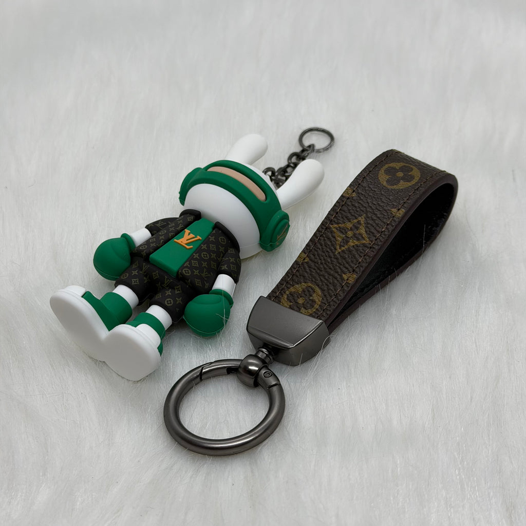 Louis Vuitton Bunny & Leather Strap Keychain |Green|