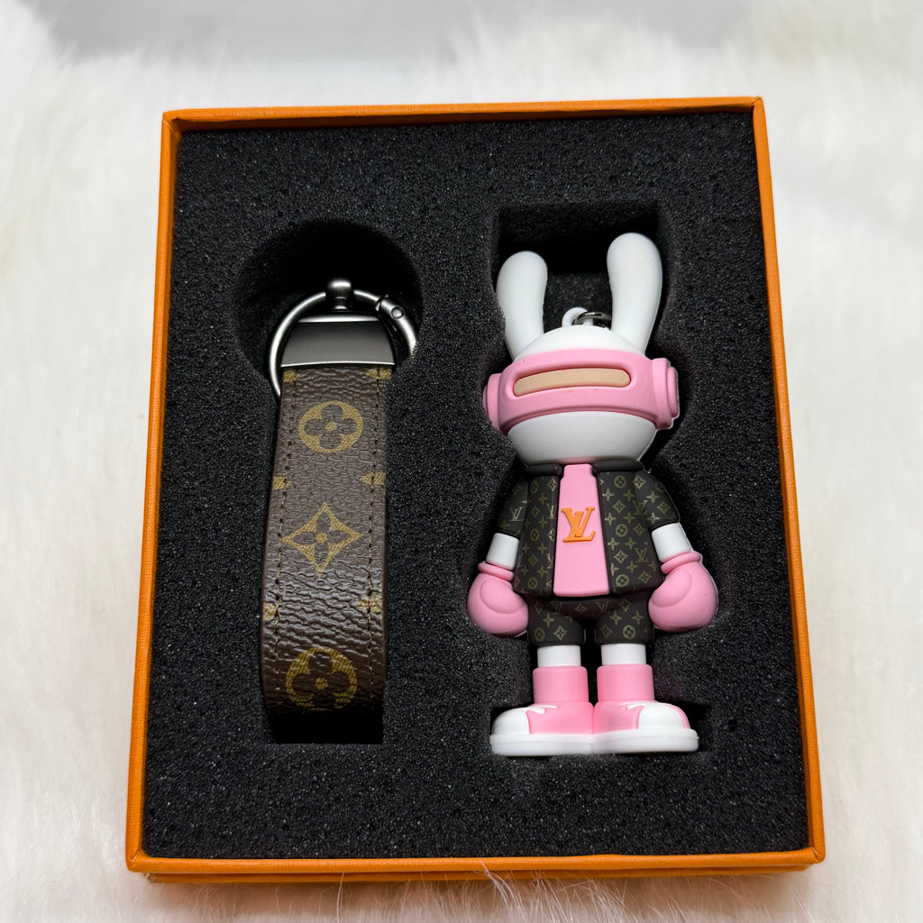 Louis Vuitton Bunny & Leather Strap Keychain |Pink|