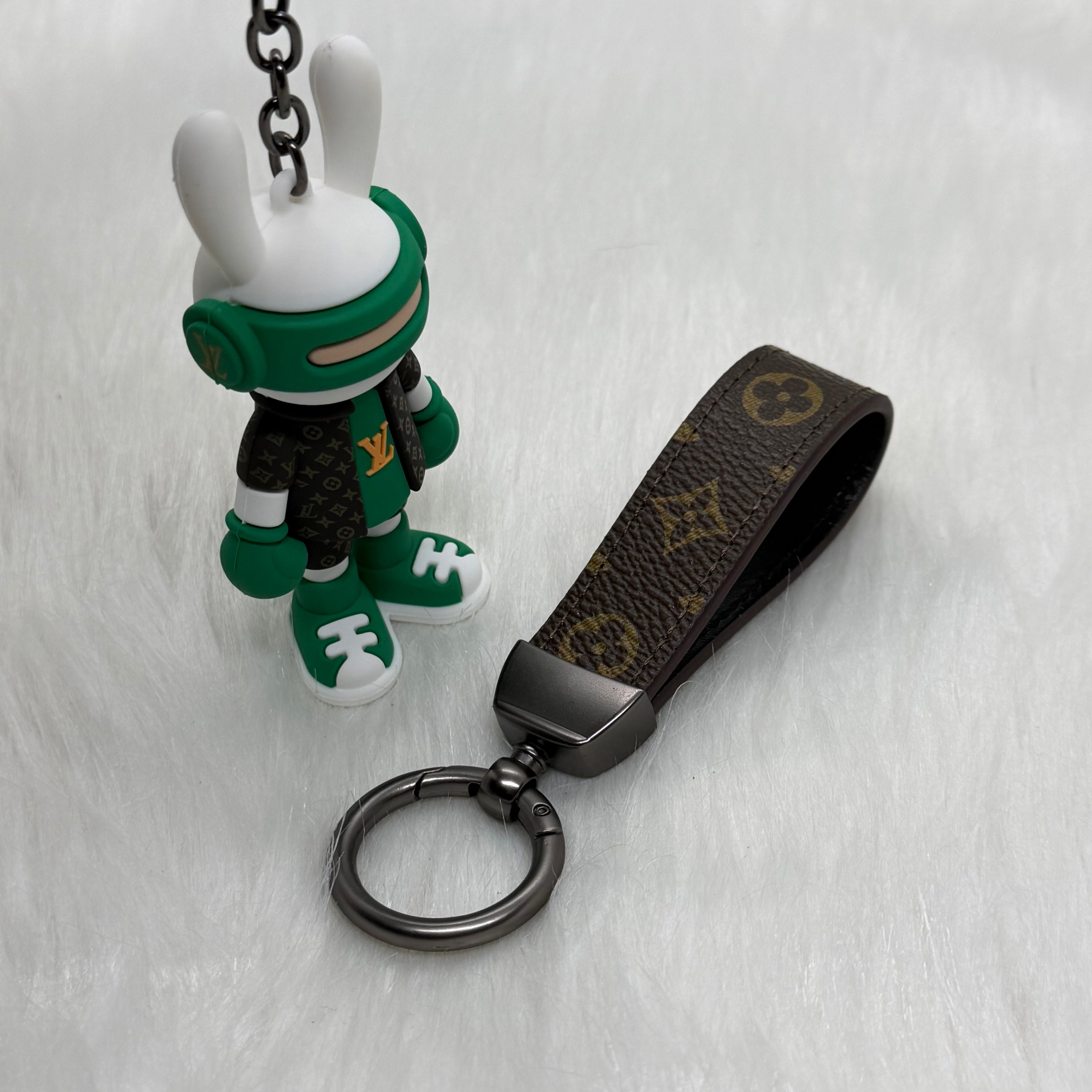 Louis Vuitton Bunny & Leather Strap Keychain |Green|