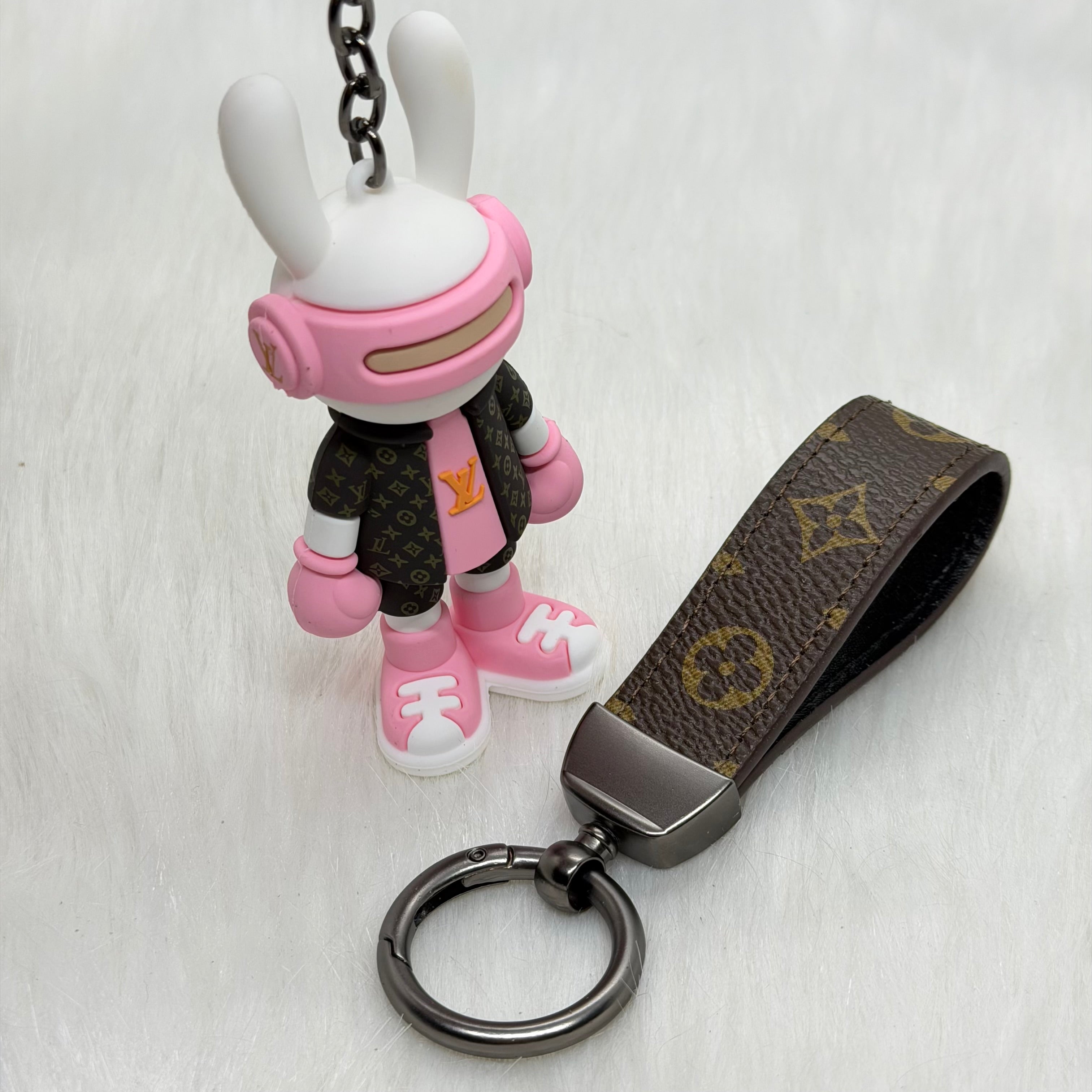 Louis Vuitton Bunny & Leather Strap Keychain |Pink|